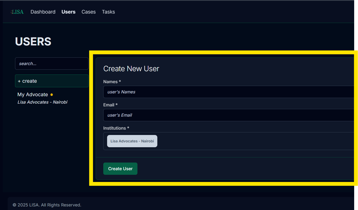 Create-User form Screenshot