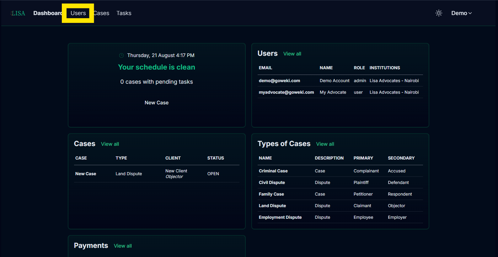 Users Menu Item Screenshot