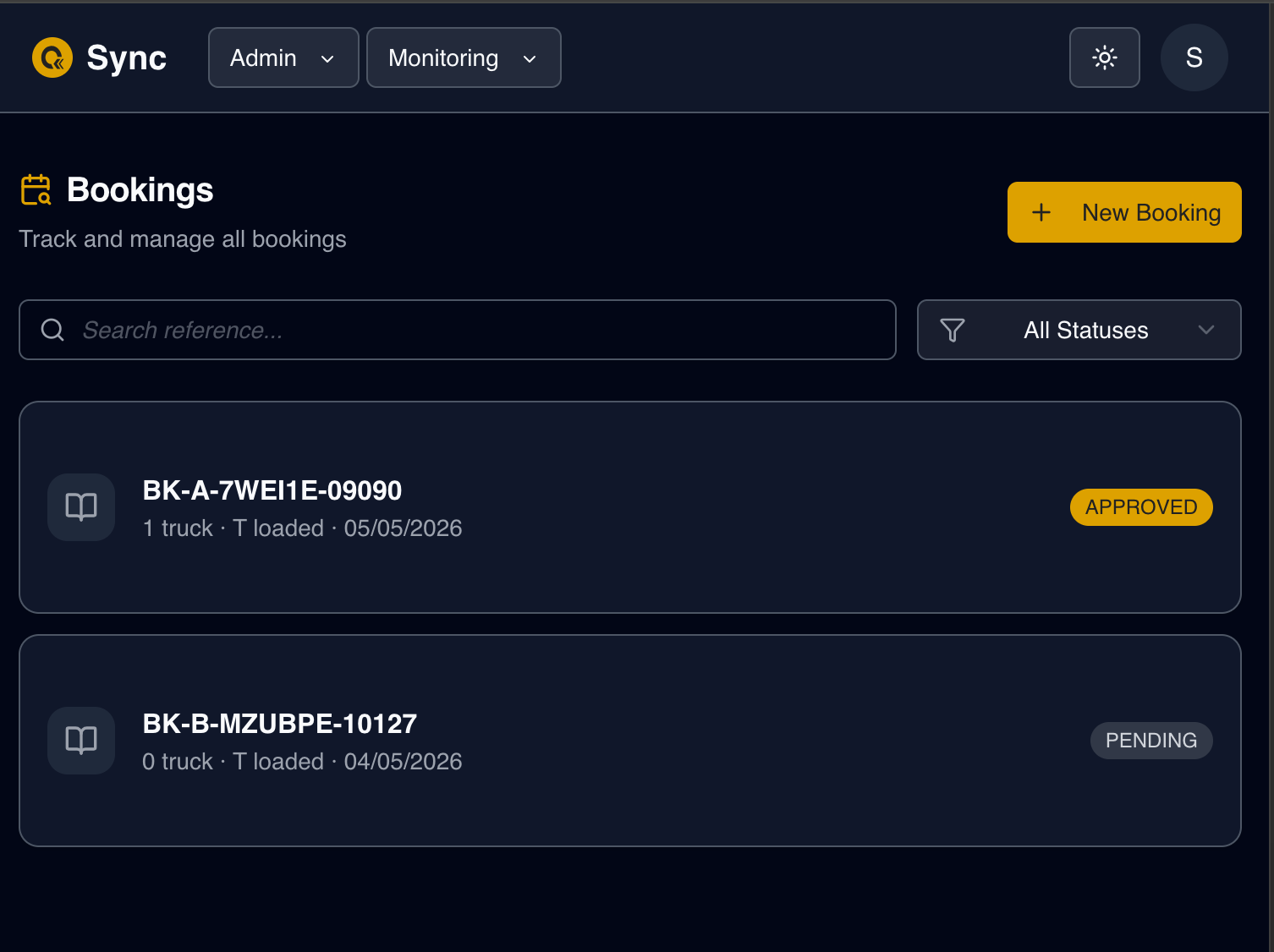 Bookings view