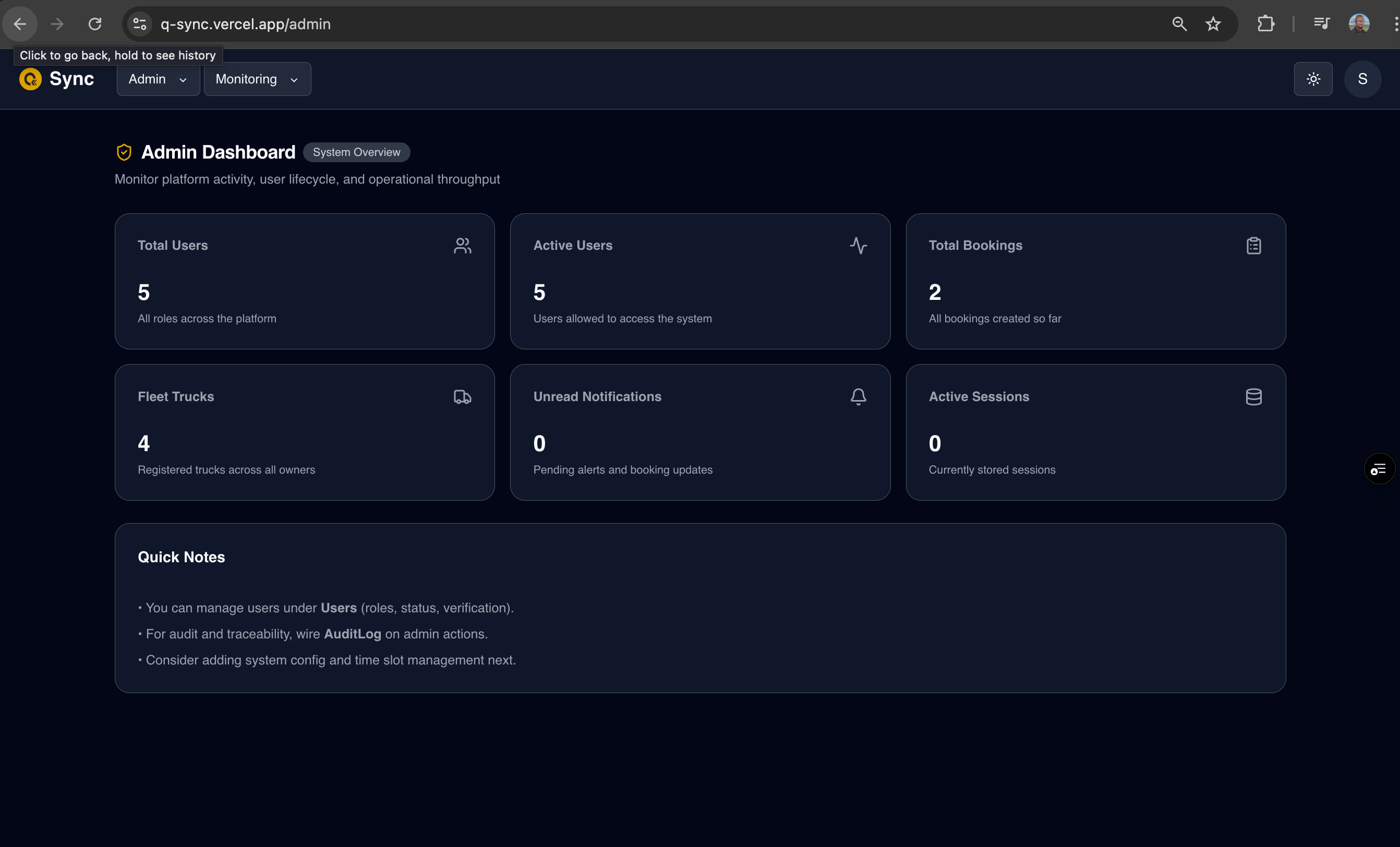 Users Menu Item Screenshot