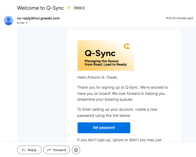 Welcome Email Screenshot